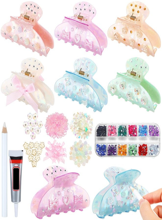Suncalla 6 Set DIY Hair Claw Clips Kit Acrylic Claw Clip with Resin Rhinestones Pearls Hair Clips with Strong Hold Non-slip Banana Barrettes for Women Party Crafting Night DIY(Classic) - Image 1
